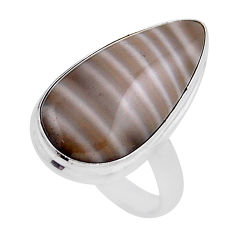 11.89cts solitaire natural grey striped flint ohio silver ring size 7.5 n26210