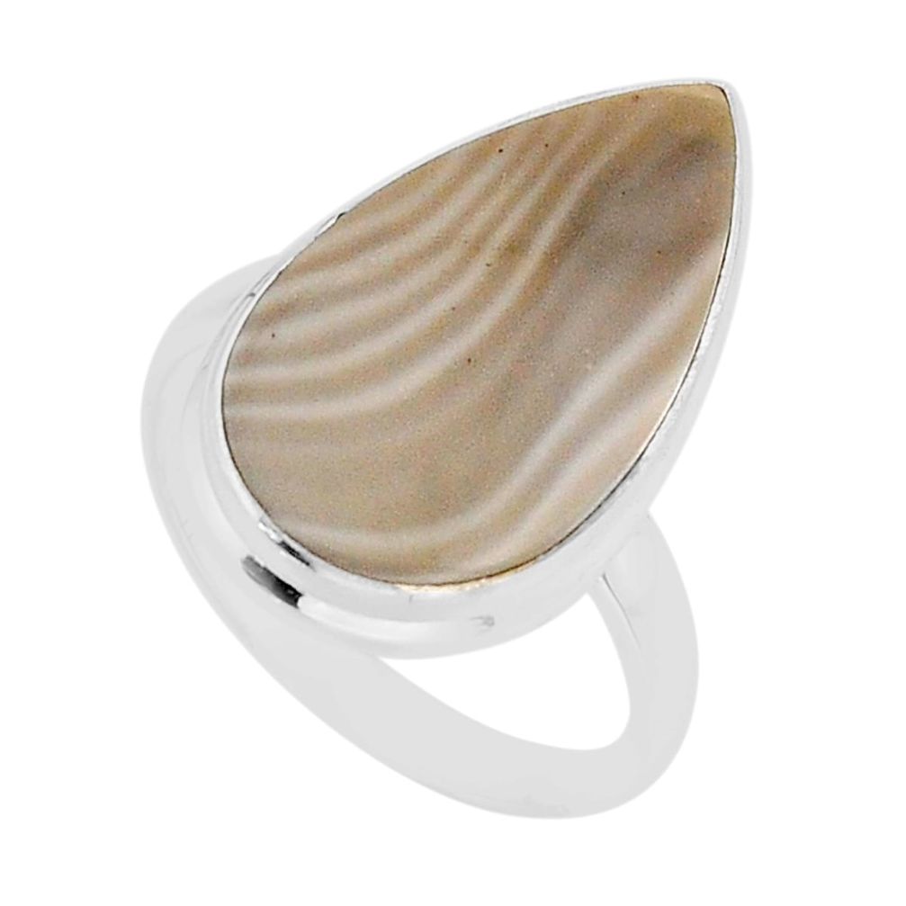 14.26cts solitaire natural grey striped flint ohio silver ring size 11 y69020