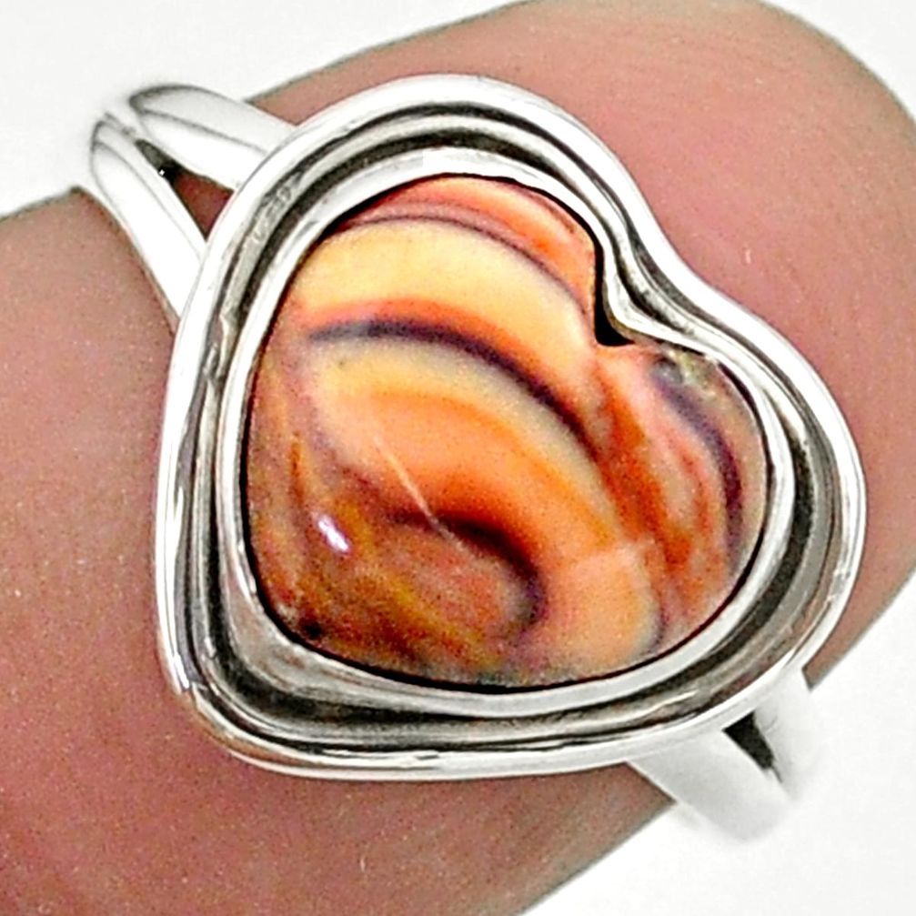 4.71cts solitaire natural heckonite rainbow heart 925 silver ring size 7 t41662