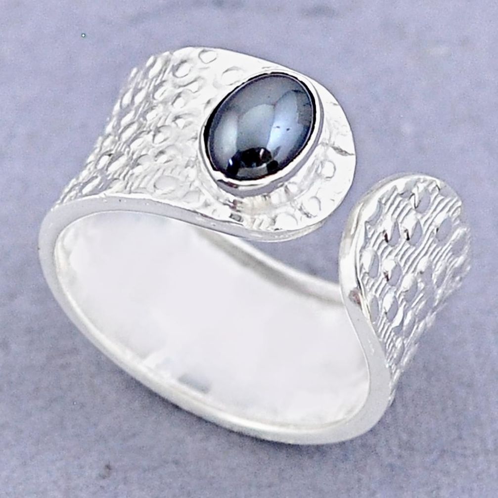 1.54cts solitaire natural hematite 925 silver adjustable ring size 7.5 t47453