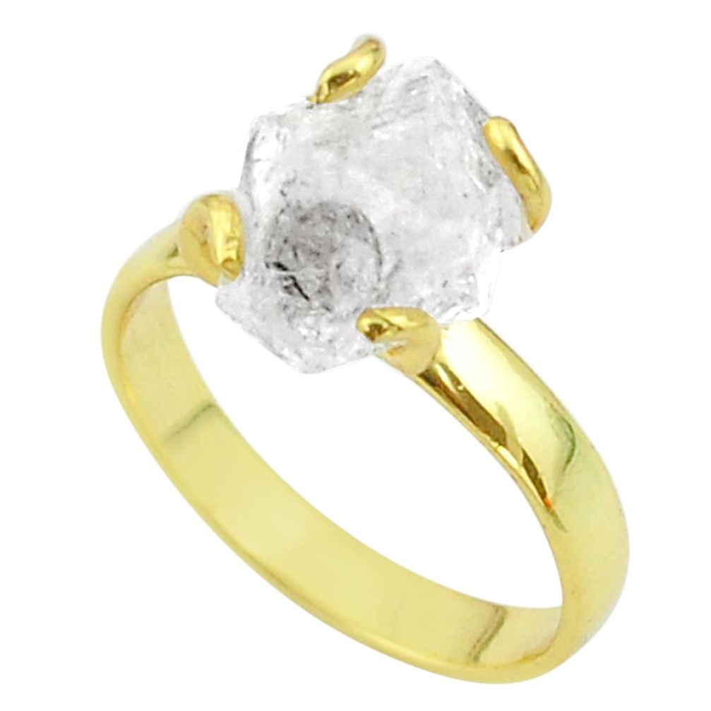 5.54cts solitaire natural herkimer diamond 925 silver gold ring size 8 t49439