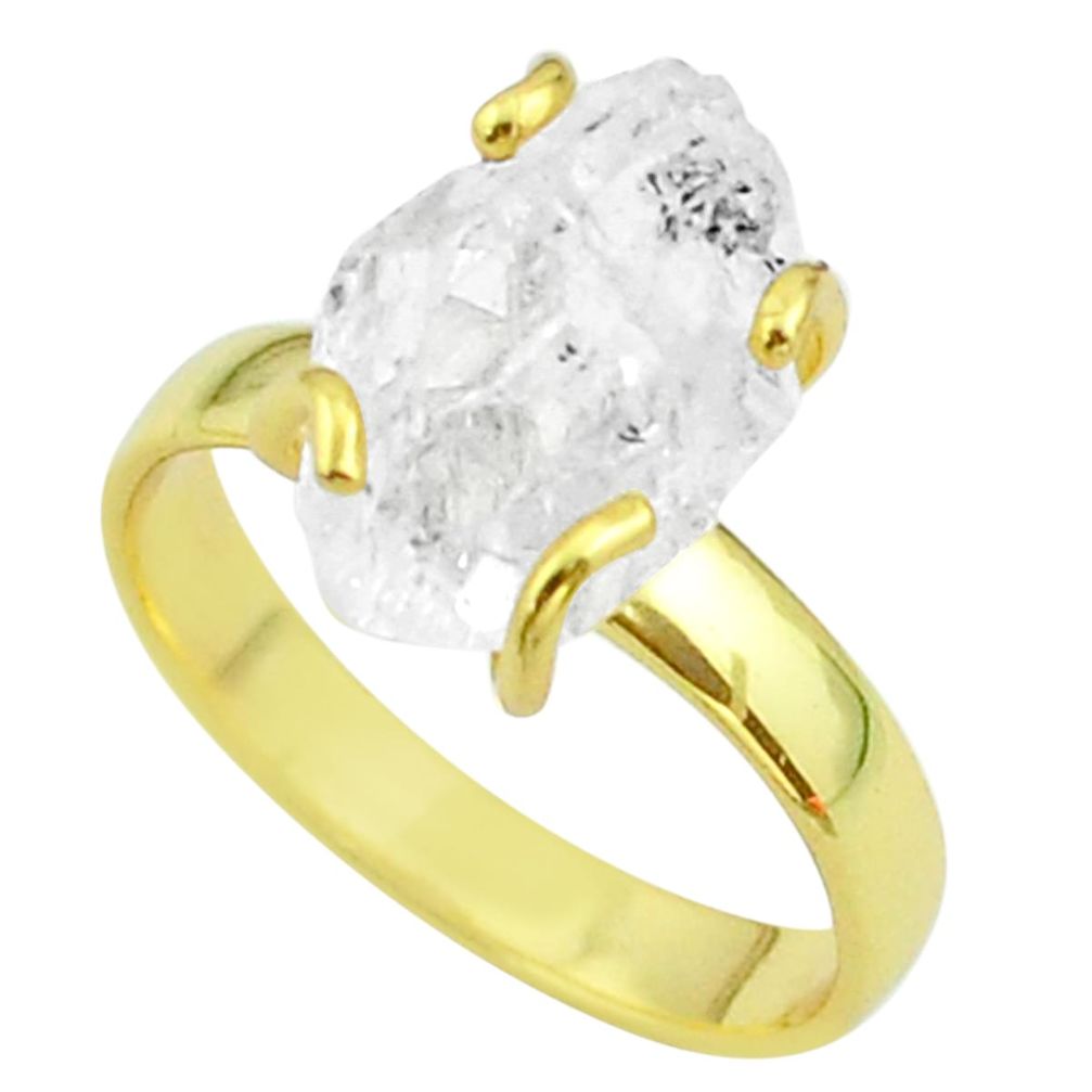 5.87cts solitaire natural herkimer diamond silver 14k gold ring size 7 t49423