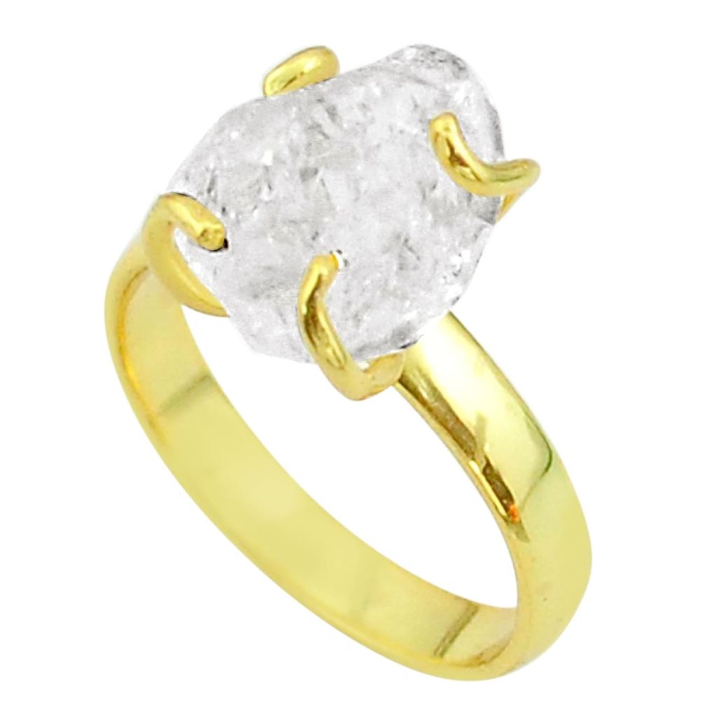 5.84cts solitaire natural herkimer diamond silver 14k gold ring size 7 t49431