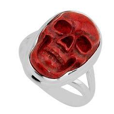 10.41cts solitaire natural jasper red fancy 925 silver skull ring size 7 y80346