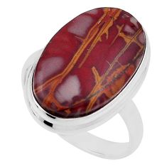 14.21cts solitaire natural jasper red oval sterling silver ring size 9 n31767