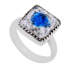 6.04cts solitaire natural k2 blue (azurite in quartz) silver ring size 7 n50698