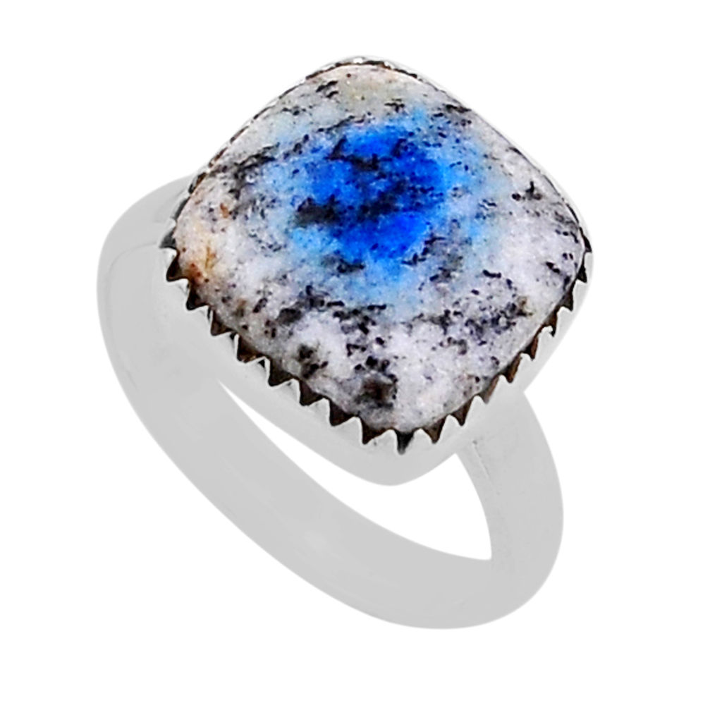 6.50cts solitaire natural k2 blue (azurite in quartz) silver ring size 7 n53145