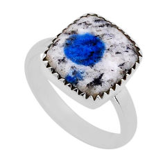 6.04cts solitaire natural k2 blue (azurite in quartz) silver ring size 8 n50690