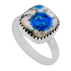 5.63cts solitaire natural k2 blue (azurite in quartz) silver ring size 8 n53142