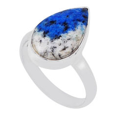 8.78cts solitaire natural k2 blue (azurite in quartz) silver ring size 9 n29780