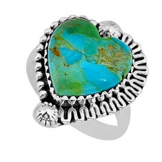 10.94cts solitaire natural kingman turquoise heart silver ring size 8.5 y76338