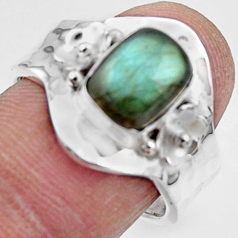 3.10cts solitaire natural labradorite 925 silver adjustable ring size 7.5 r49579