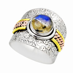 3.13cts solitaire natural labradorite 925 silver gold band ring size 7.5 y88038