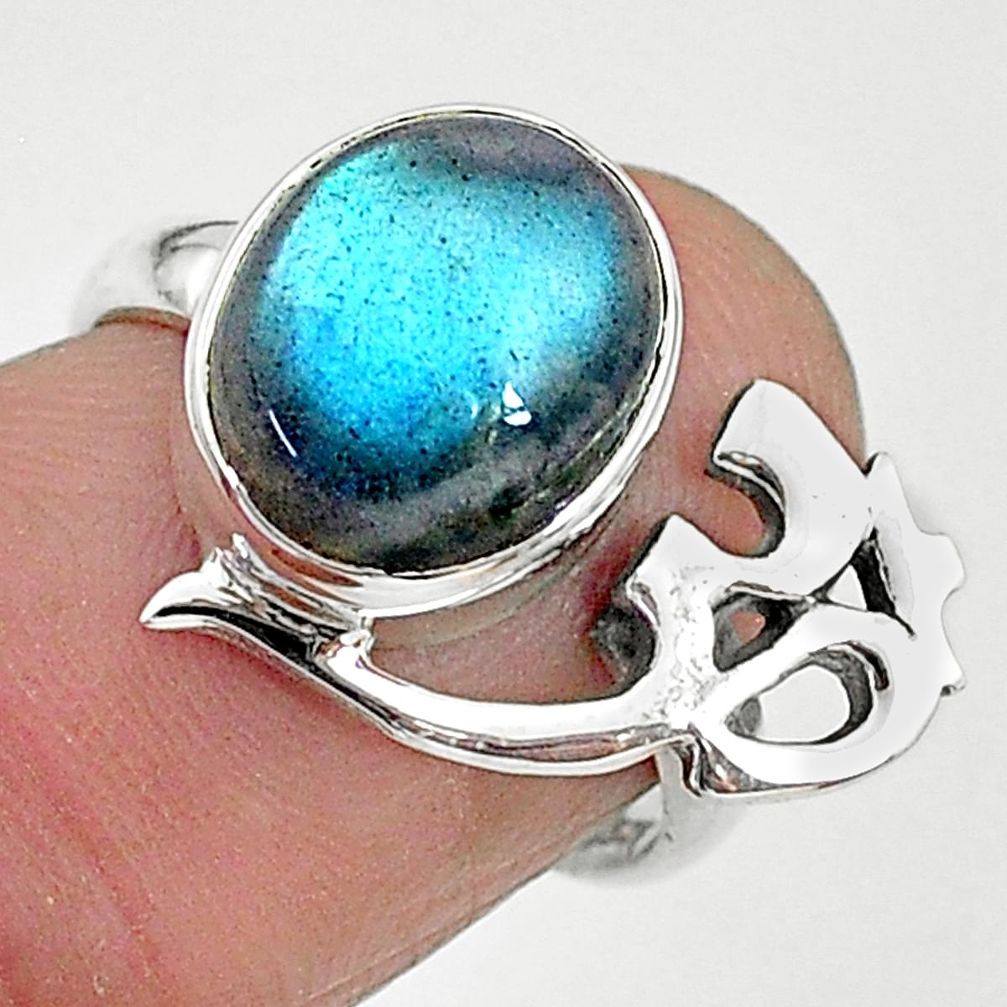 5.06cts solitaire natural labradorite 925 silver om symbol ring size 7 t6359