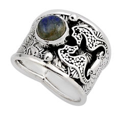 2.66cts solitaire natural labradorite 925 silver seahorse ring size 6.5 n12315