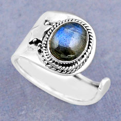 3.06cts solitaire natural labradorite oval silver adjustable ring size 7 y26689