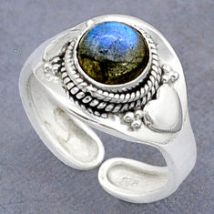 2.40cts solitaire natural labradorite round silver adjustable ring size 7 u89470