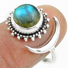 3.21cts solitaire natural labradorite silver adjustable moon ring size 9 t77915