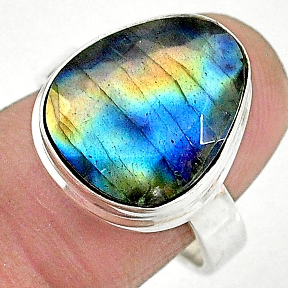 11.89cts solitaire natural labradorite spectrolite 925 silver ring size 8 t10338