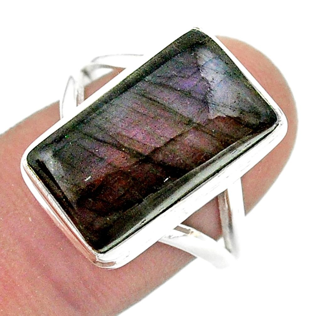 10.64cts solitaire natural labradorite spectrolite 925 silver ring size 8 t41720