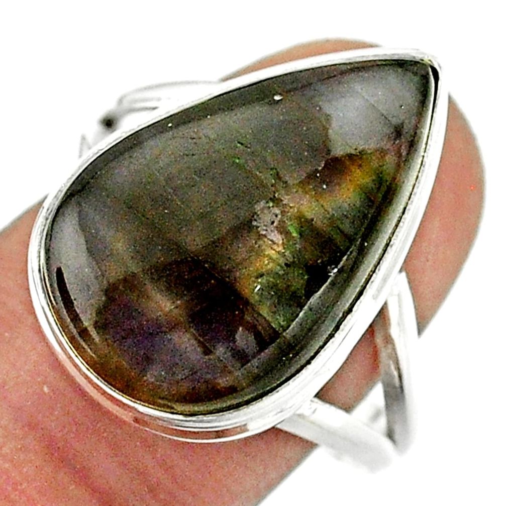14.12cts solitaire natural labradorite spectrolite silver ring size 9.5 t41717