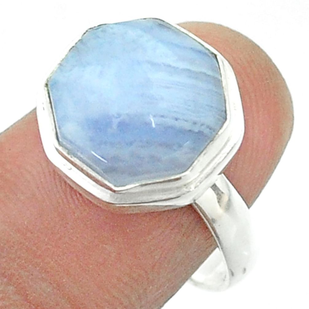 6.33cts solitaire natural lace agate 925 silver hexagon ring size 8 t55946