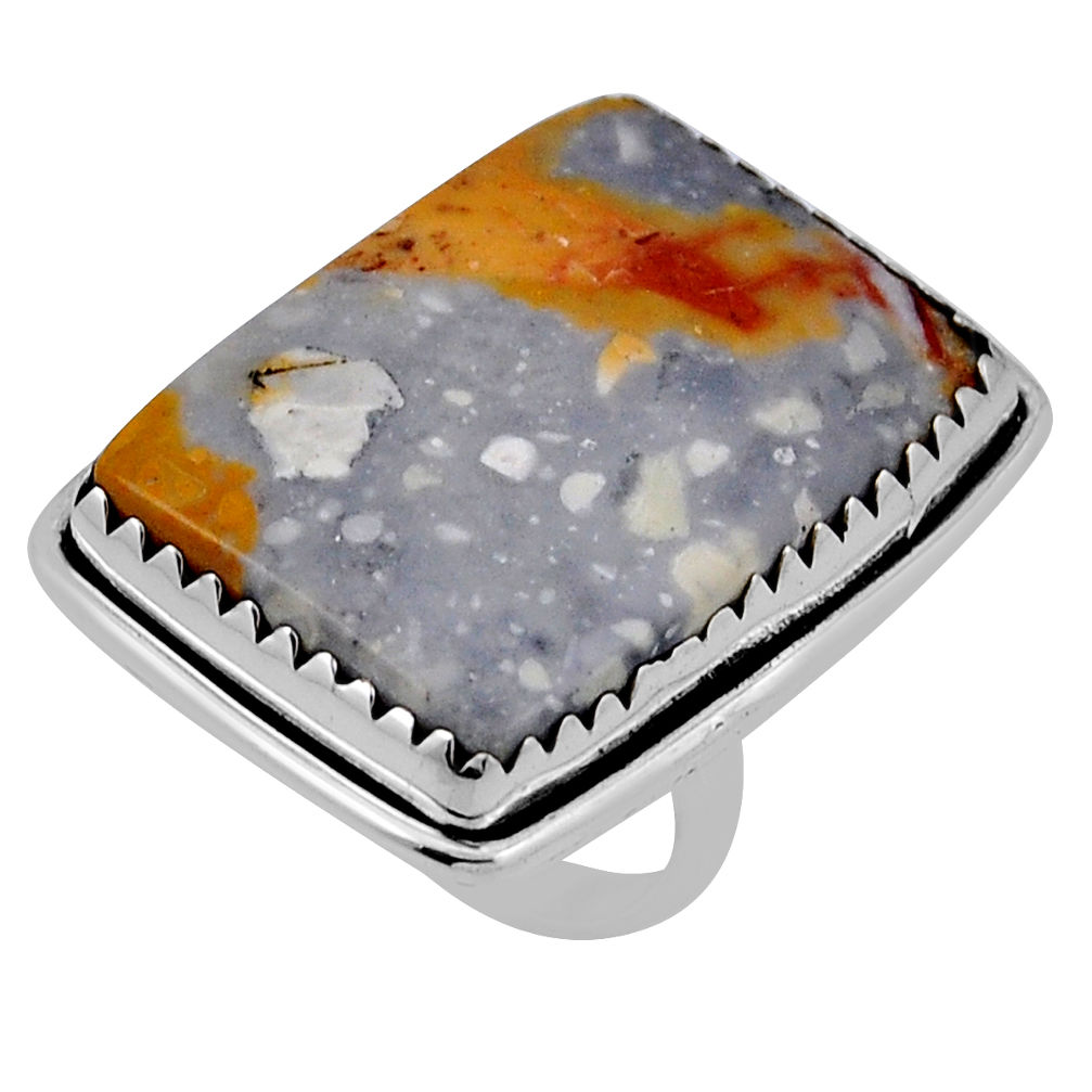 27.43cts solitaire natural landscape picture jasper silver ring size 6.5 n33367