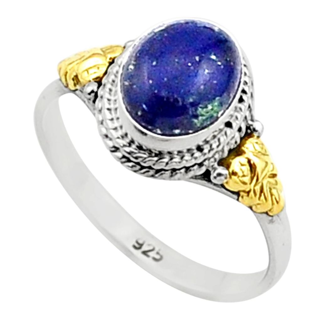 2.15cts solitaire natural lapis lazuli 925 silver 14k gold ring size 8.5 t71933