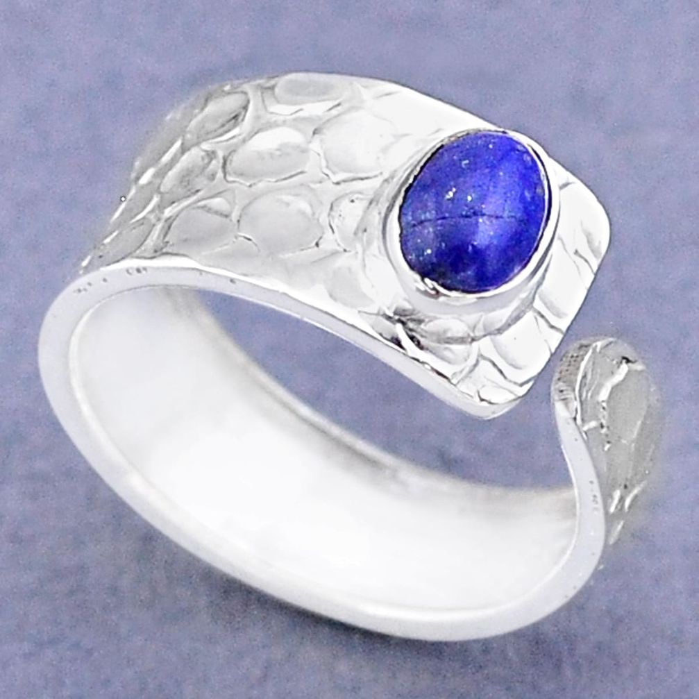 1.43cts solitaire natural lapis lazuli 925 silver adjustable ring size 8 t47309