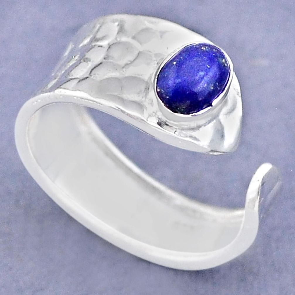 1.63cts solitaire natural lapis lazuli 925 silver adjustable ring size 8 t47323