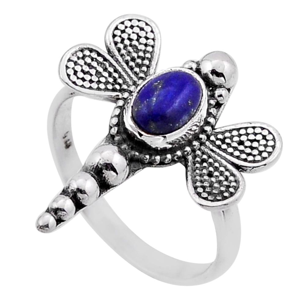 1.43cts solitaire natural lapis lazuli 925 silver dragonfly ring size 6 n50902