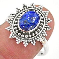 2.17cts solitaire natural lapis lazuli 925 silver flower ring size 8.5 t43888