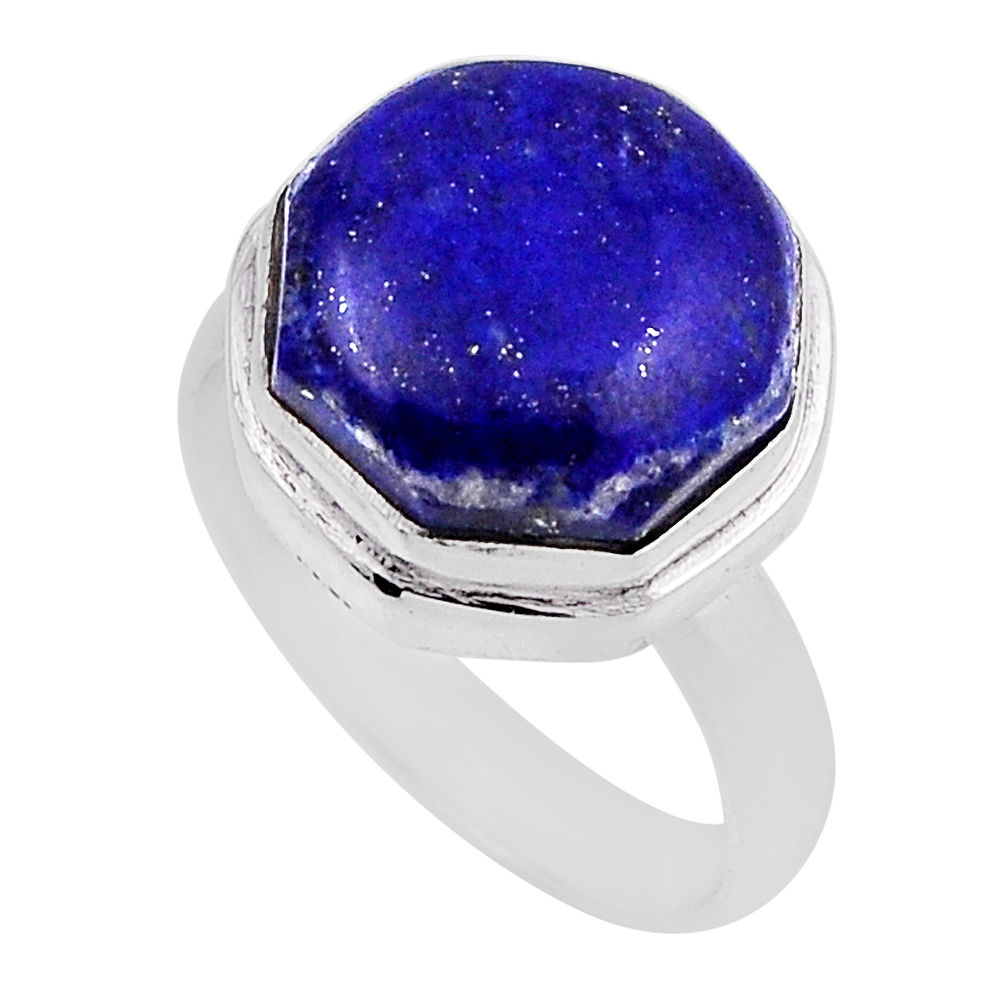 6.34cts solitaire natural lapis lazuli 925 silver hexagon ring size 6.5 n28379