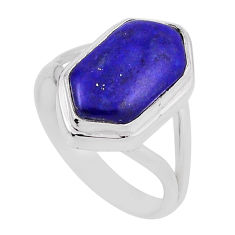 4.90cts solitaire natural lapis lazuli 925 silver hexagon ring size 6.5 n28398