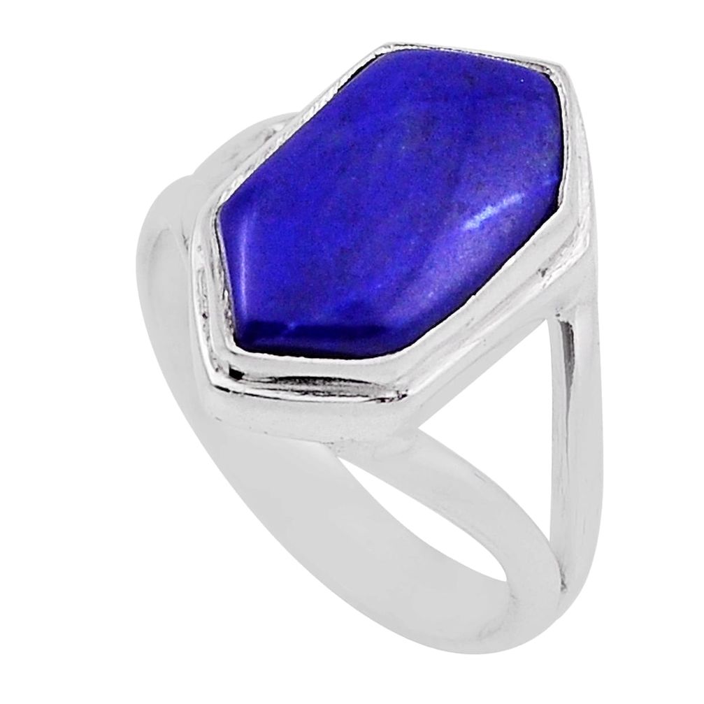 5.34cts solitaire natural lapis lazuli 925 silver hexagon ring size 7 n28391