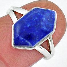 5.22cts solitaire natural lapis lazuli hexagon 925 silver ring size 6 y18286