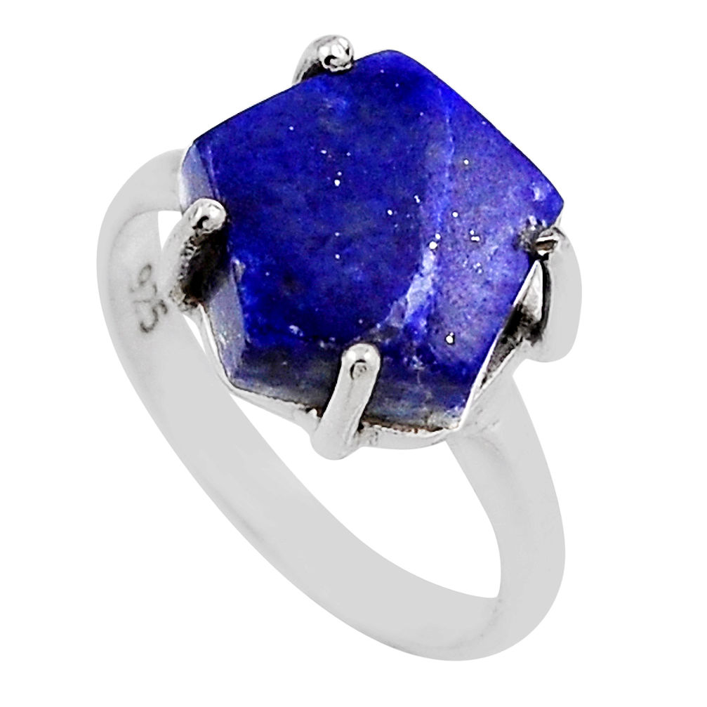5.15cts solitaire natural lapis lazuli hexagon shape silver ring size 6 n24284