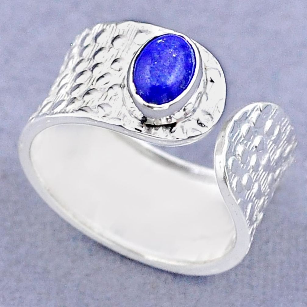 1.47cts solitaire natural lapis lazuli silver adjustable ring size 7.5 t47365