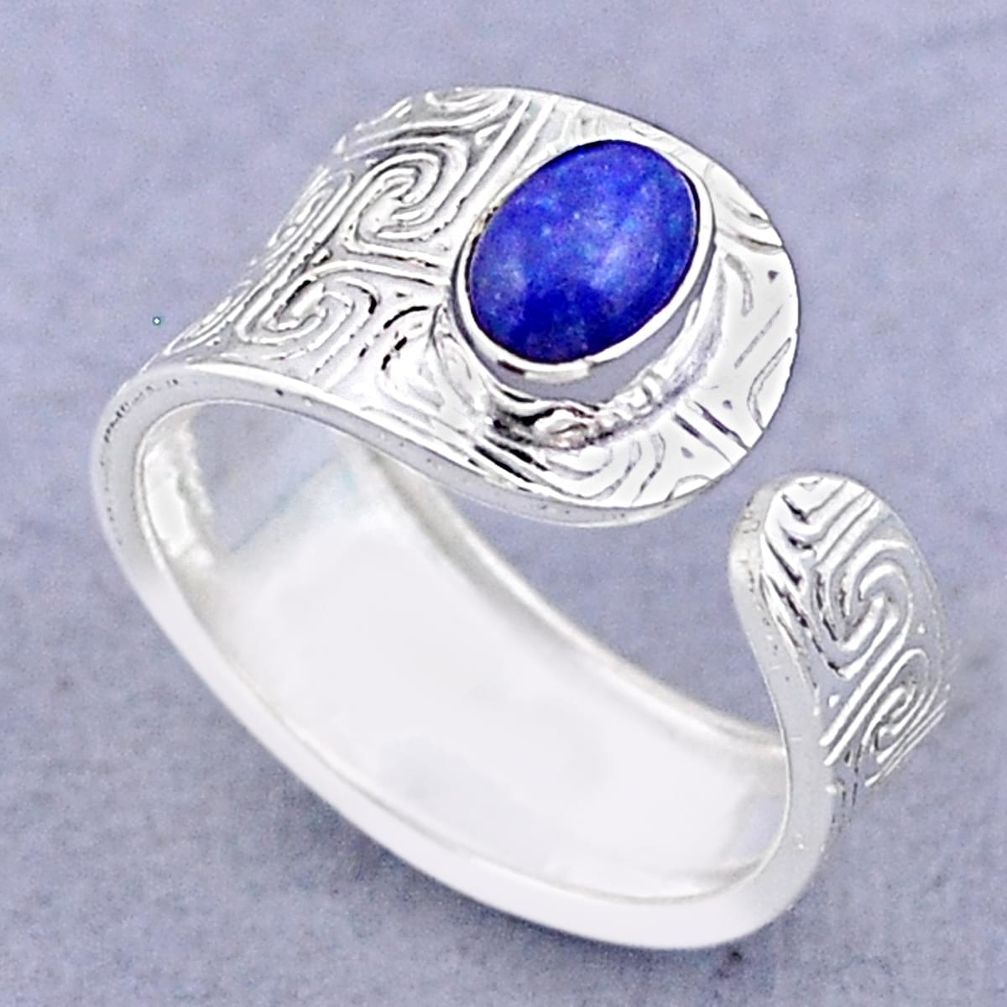 1.51cts solitaire natural lapis lazuli silver adjustable ring size 7.5 t47388
