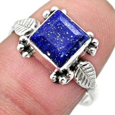 2.11cts solitaire natural lapis lazuli silver deltoid leaf ring size 7.5 u13162