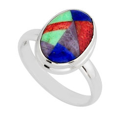 6.22cts solitaire natural lapis lazuli turquoise coral silver ring size 9 y64706