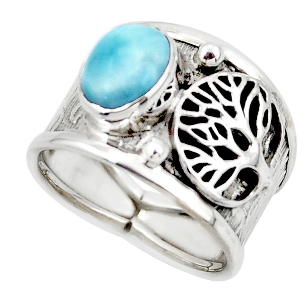 3.28cts solitaire natural larimar 925 silver tree of life ring size 8 r49879