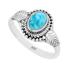 1.35cts solitaire natural larimar 925 sterling silver leaf ring size 8.5 y64209
