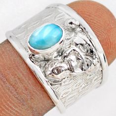 1.47cts solitaire natural larimar silver buddha meditation ring size 7.5 t77081