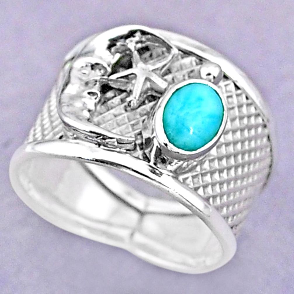 1.51cts solitaire natural larimar silver crescent moon star ring size 8 t32494