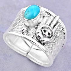 1.64cts solitaire natural larimar silver hand of god hamsa ring size 7 t32443
