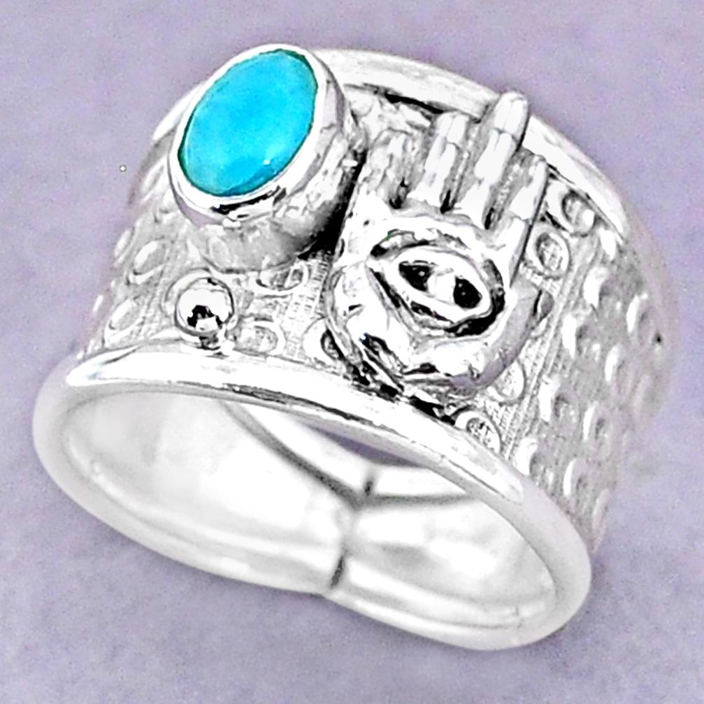 1.64cts solitaire natural larimar silver hand of god hamsa ring size 7 t32495