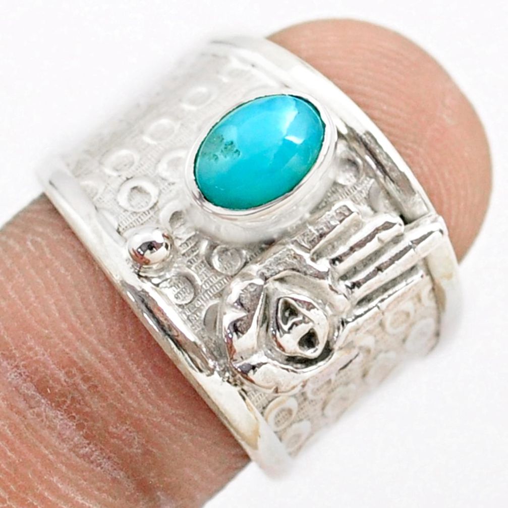 1.58cts solitaire natural larimar silver hand of god hamsa ring size 7 t77118