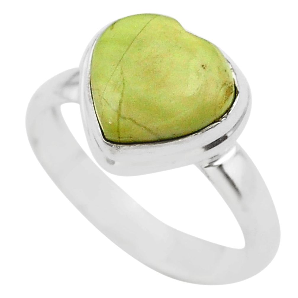 4.63cts solitaire natural lemon chrysoprase heart 925 silver ring size 7 t29216