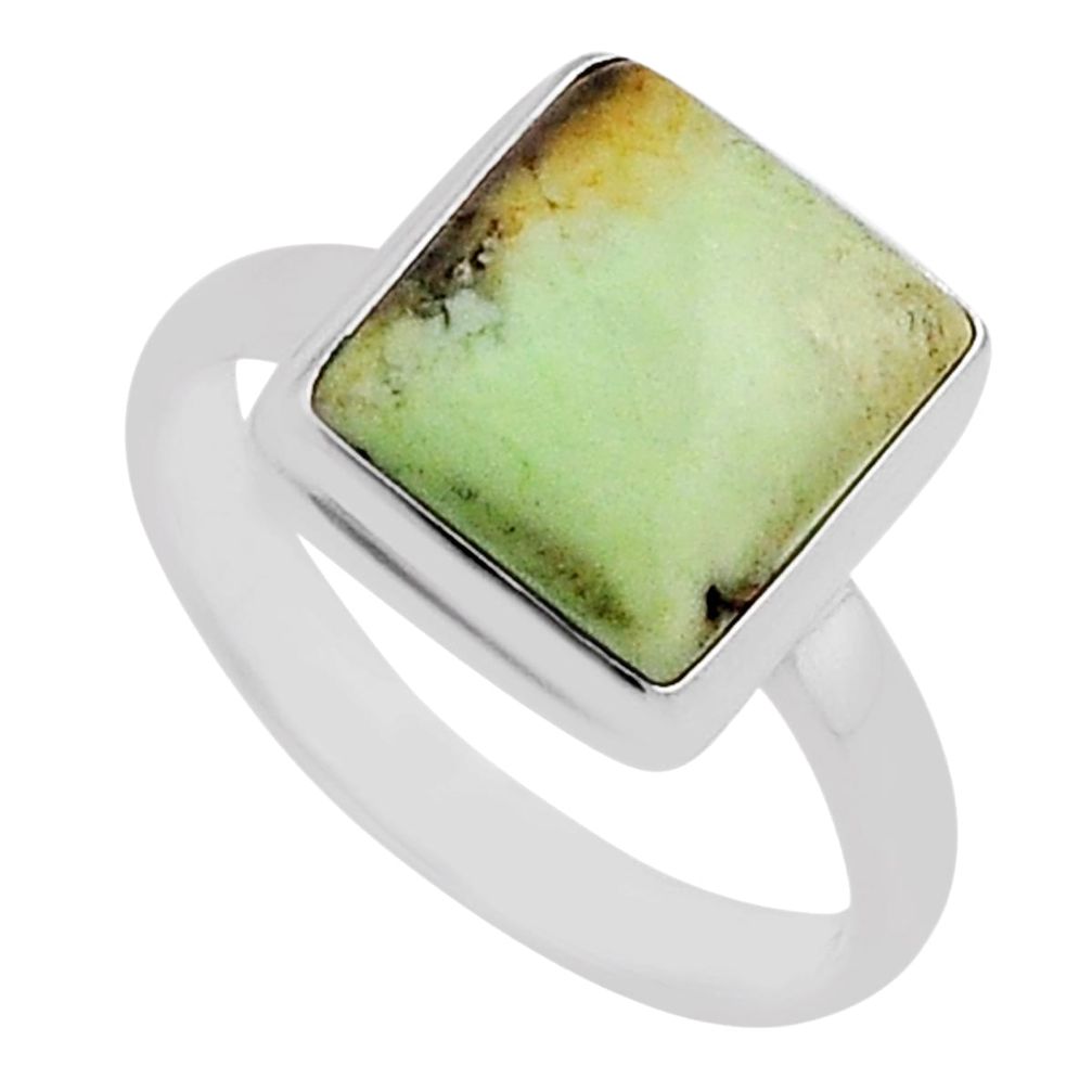 5.32cts solitaire natural lemon chrysoprase octagan silver ring size 8 n19426